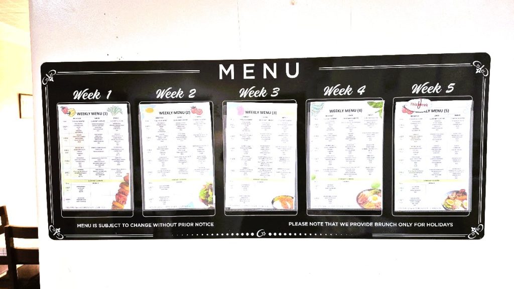 5週間分のメニュー表