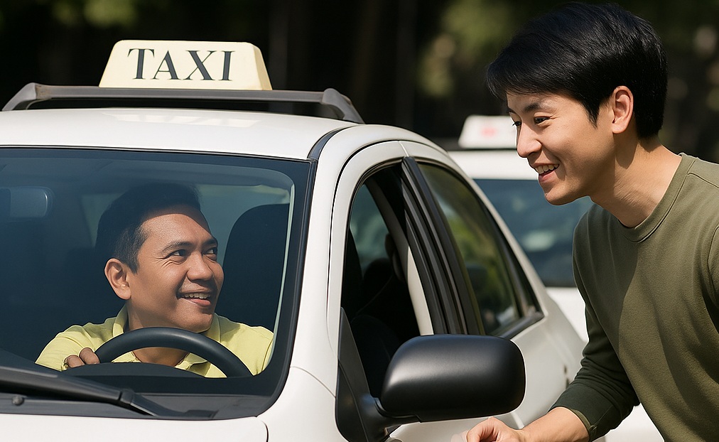 タクシーと日本人男性